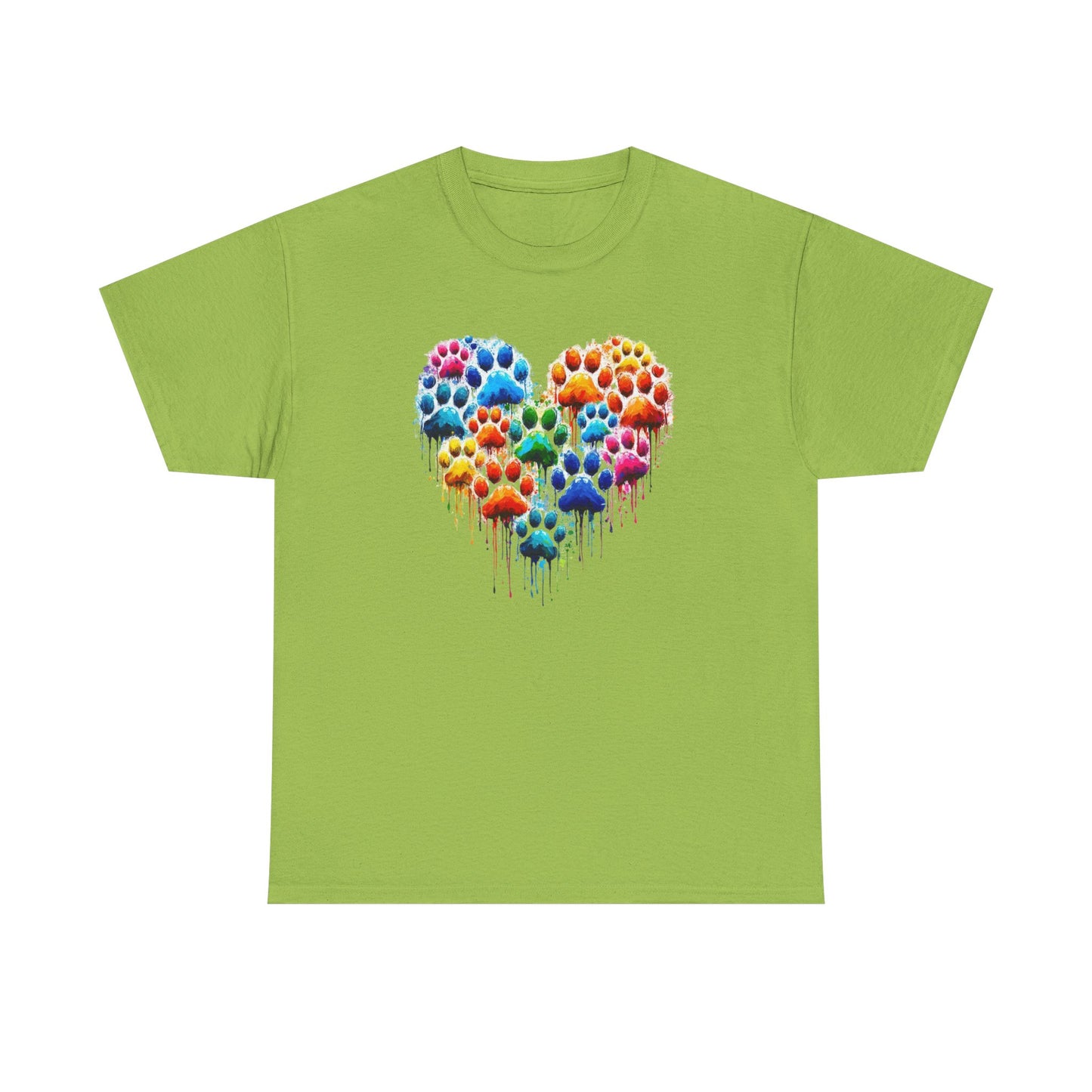 Colorful Paw Print Heart Tee - Animal Lover Gift, Pet Adoption Awareness, Casual Wear, Birthday Present, Nature Enthusiast Shirt