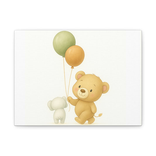 Whimsical Animal Balloon Canvas Art, Nursery Wall Decor, Kids Room, Safari Theme, Baby Shower Gift, Cute Lion and Bear Artwork