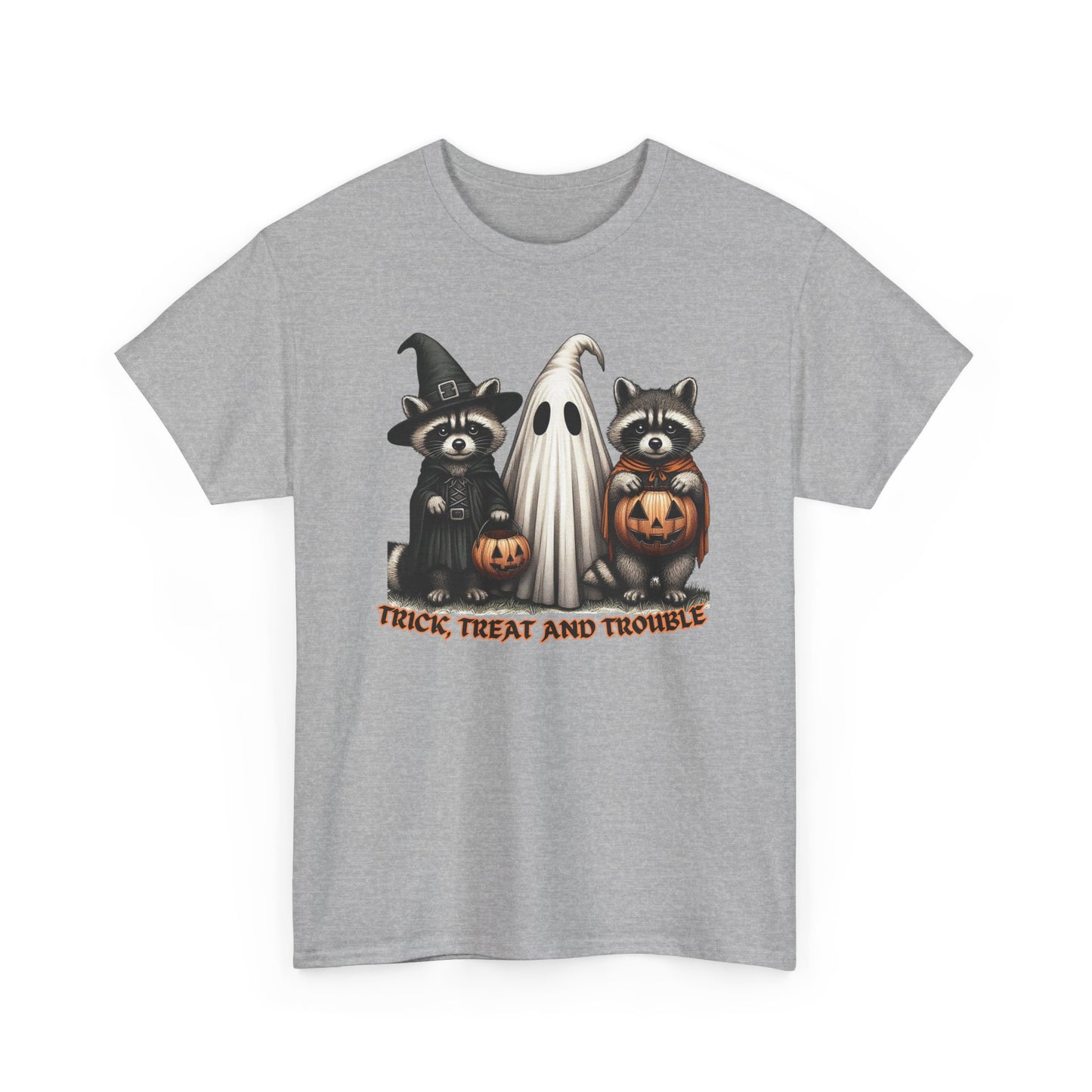 Halloween Themed Unisex Tee, Trick Treat and Trouble T-Shirt, Spooky Cotton Shirt, Fall Festival Top, Fun Halloween Gift