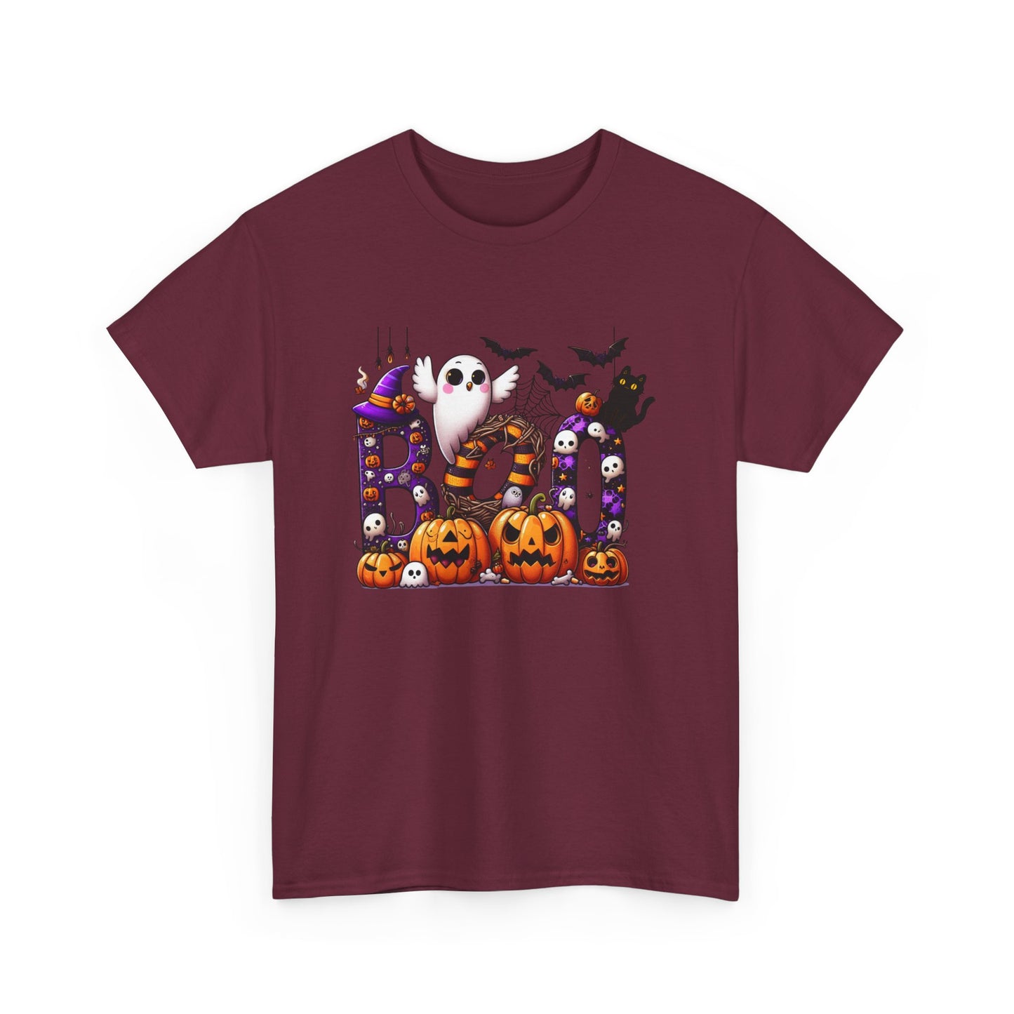 Halloween Boo Unisex Heavy Cotton Tee, Spooky T-Shirt, Fall Apparel, Halloween Costume Tee, Ghost Design Shirt, Pumpkin Graphic Tee