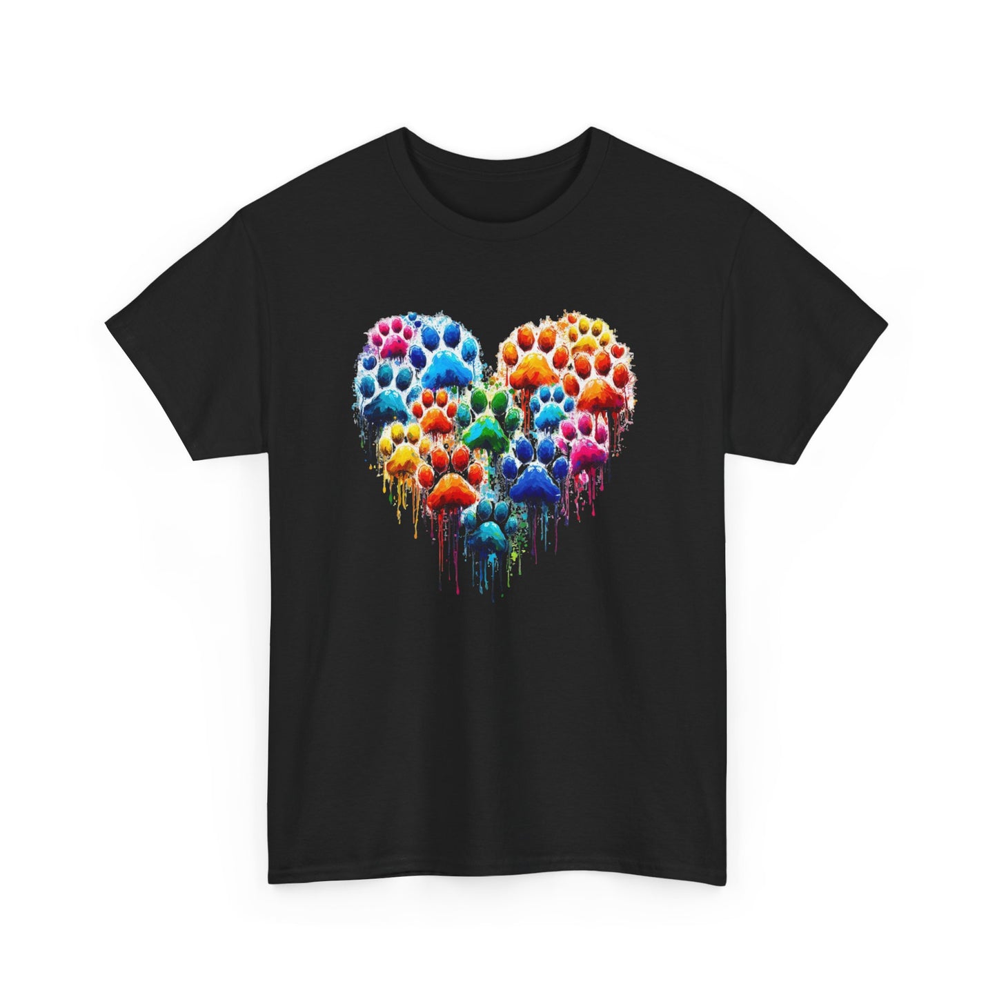 Colorful Paw Print Heart Tee - Animal Lover Gift, Pet Adoption Awareness, Casual Wear, Birthday Present, Nature Enthusiast Shirt