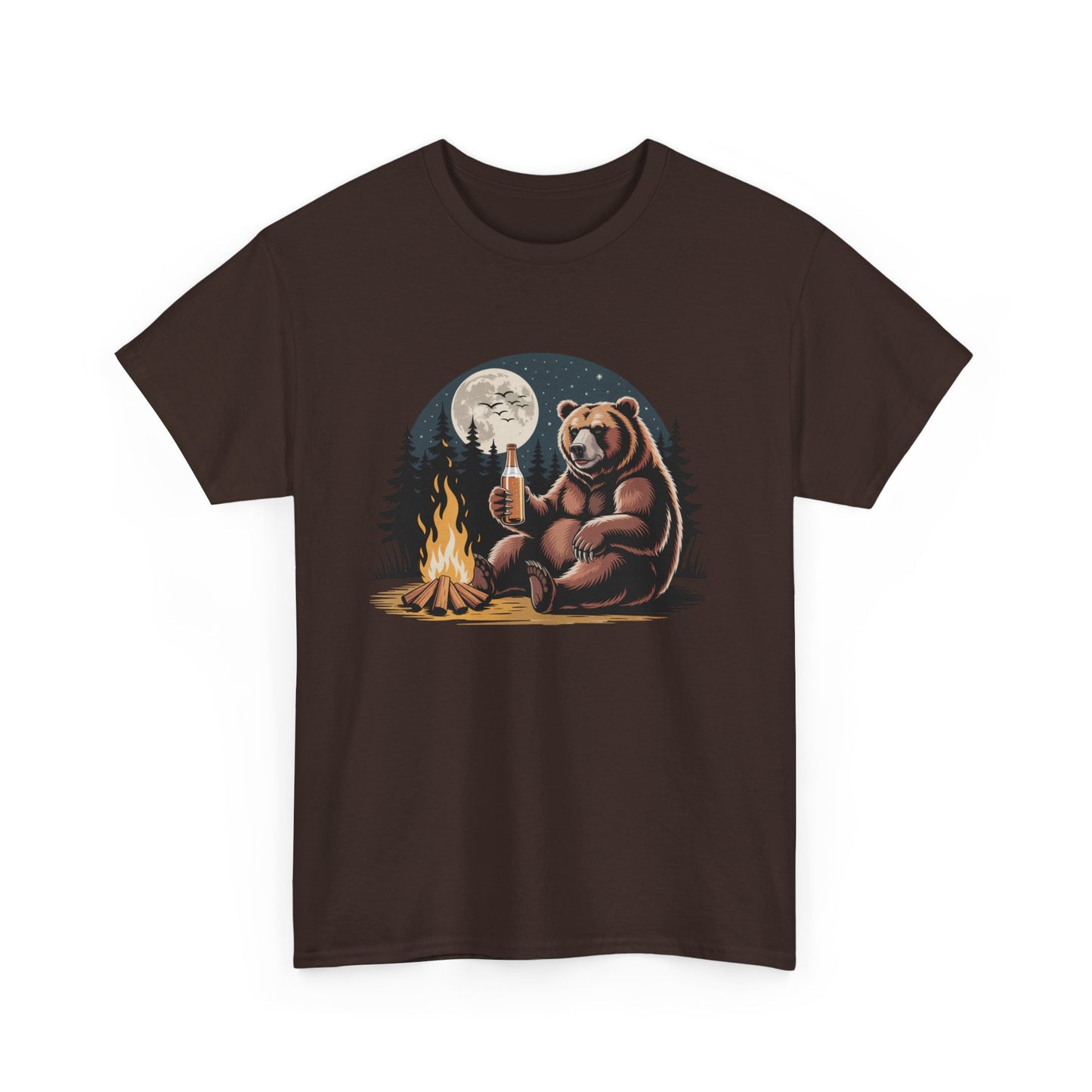 Cozy Bear Campfire Tee, Outdoor Adventure Shirt, Nature Lovers Gift, Camping Apparel, Wilderness T-shirt, Moonlit Design