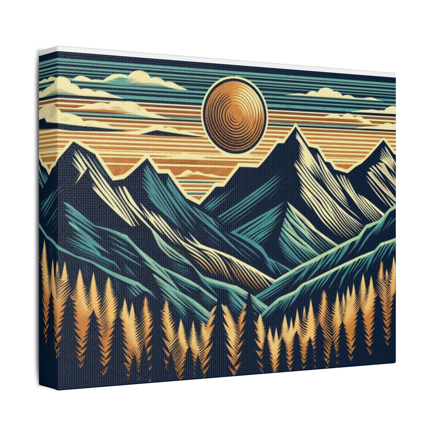 Mountain Sunset Canvas Art, Nature Wall Decor, Stretched Landscape Print, Boho Home Decoration, Gift for Outdoors Lovers