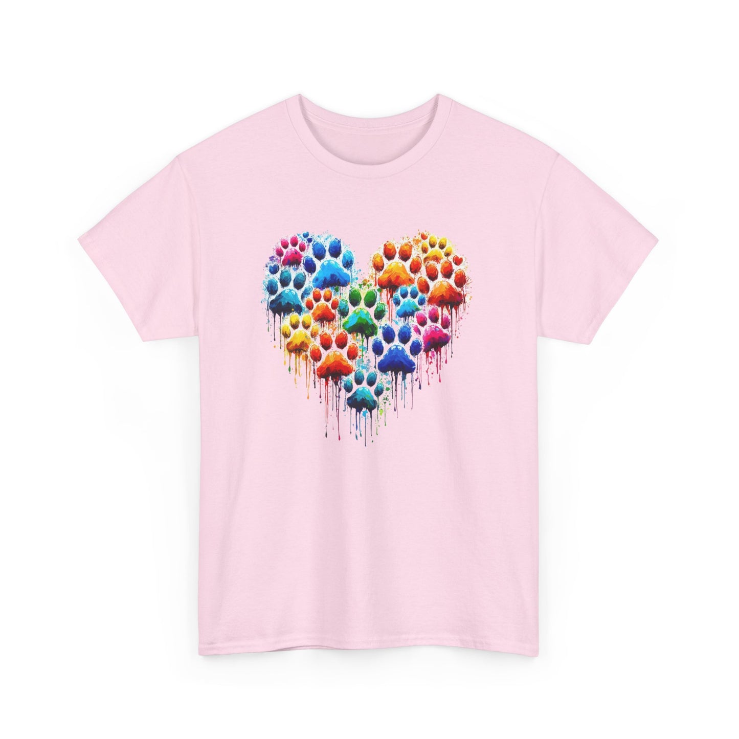Colorful Paw Print Heart Tee - Animal Lover Gift, Pet Adoption Awareness, Casual Wear, Birthday Present, Nature Enthusiast Shirt
