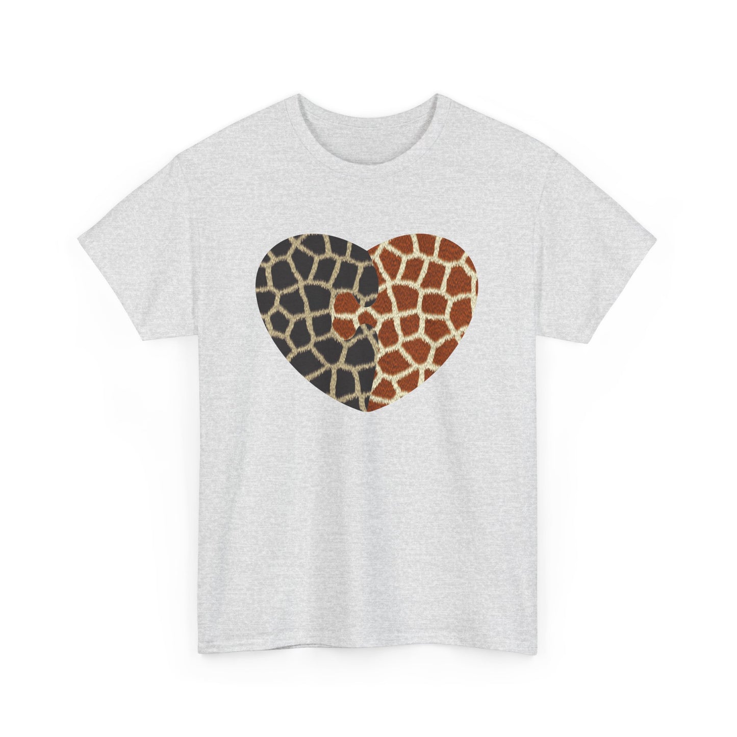 Giraffe Heart Art Tee for Animal Lovers, Casual Wear, Gift for Wildlife Enthusiasts, Unique T-Shirt for Any Occasion, Soft Heavy Cotton Tee