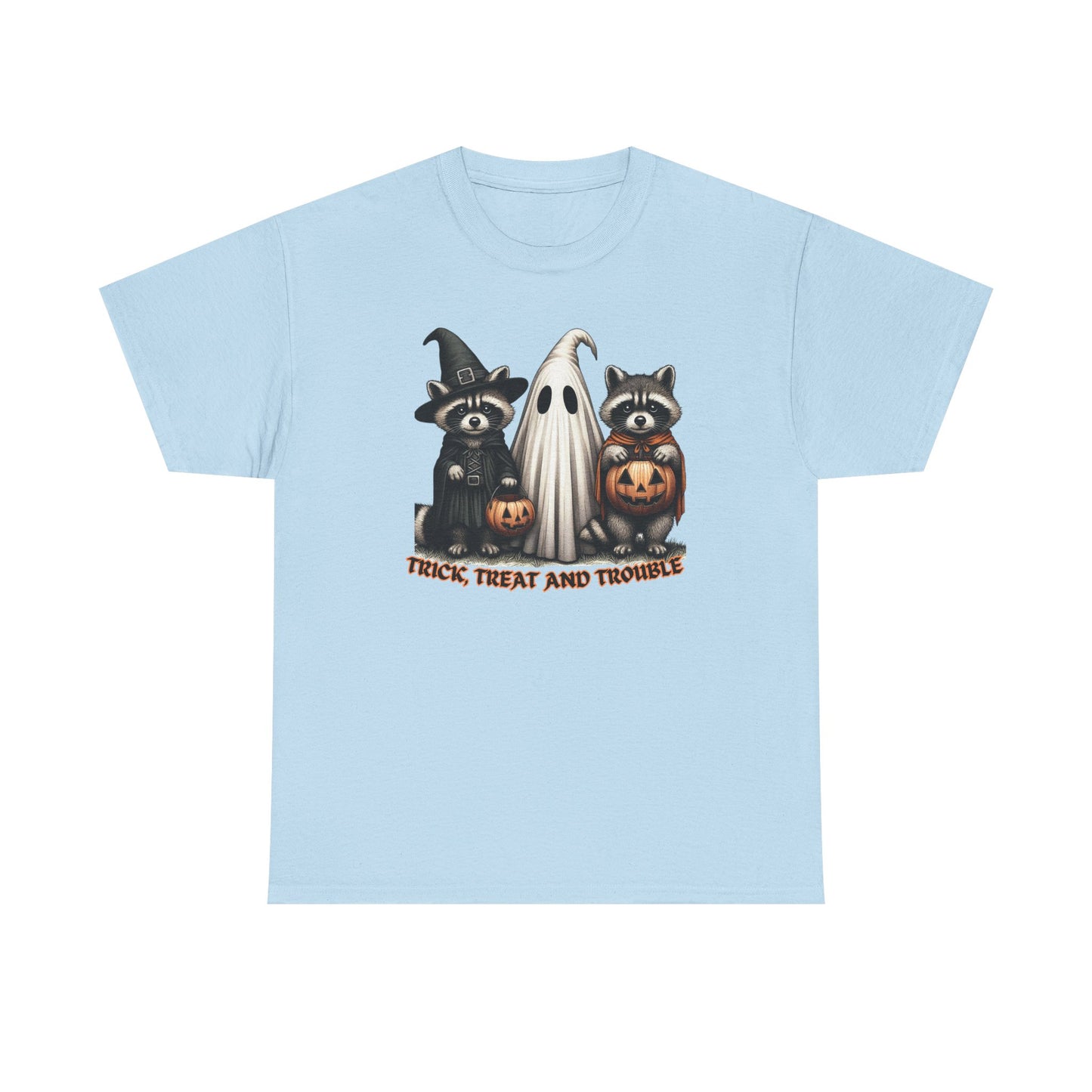 Halloween Themed Unisex Tee, Trick Treat and Trouble T-Shirt, Spooky Cotton Shirt, Fall Festival Top, Fun Halloween Gift