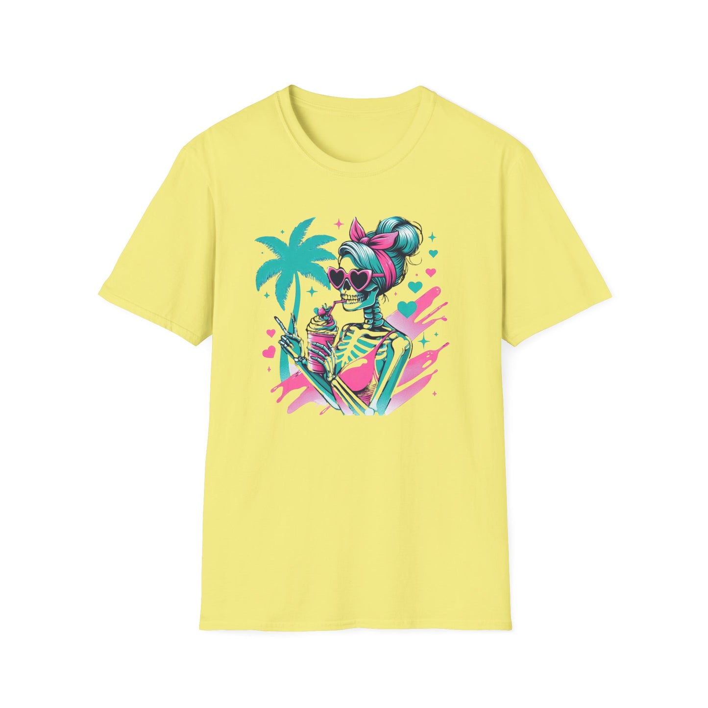 Vibrant Skeleton Beach Vibes T-Shirt, Summer Casual Tee, Tropical Holiday Shirt, Unisex Graphic Tee, Vacation Outfit