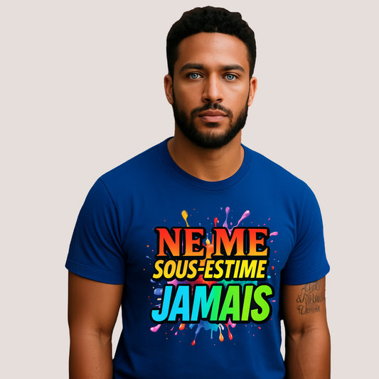 Colorful Confidence Tee - NE ME SOUS-ESTIME JAMAIS, Motivational T-Shirt, Unisex Heavy Cotton Shirt, Gift for Friends, Pride Apparel
