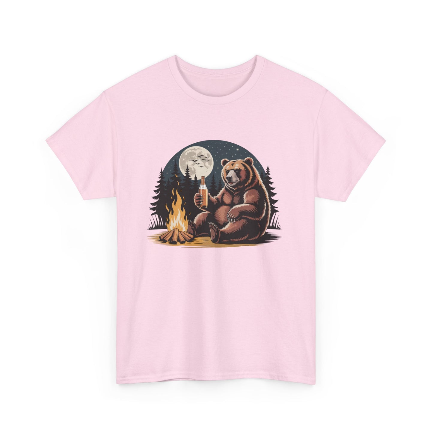 Cozy Bear Campfire Tee, Outdoor Adventure Shirt, Nature Lovers Gift, Camping Apparel, Wilderness T-shirt, Moonlit Design