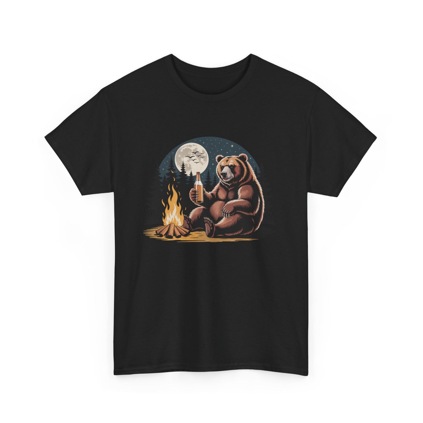 Cozy Bear Campfire Tee, Outdoor Adventure Shirt, Nature Lovers Gift, Camping Apparel, Wilderness T-shirt, Moonlit Design