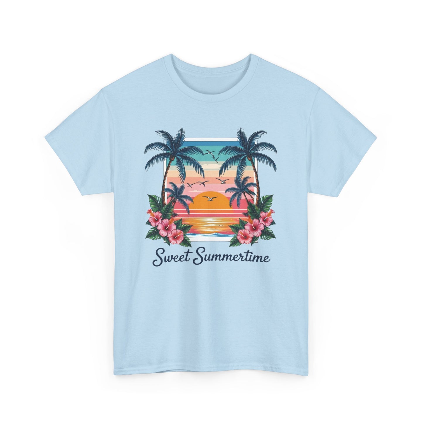 T-Shirt Hawaiian Sunset Palm Tree Walk Afternoon Beach Plage Unisex Tee