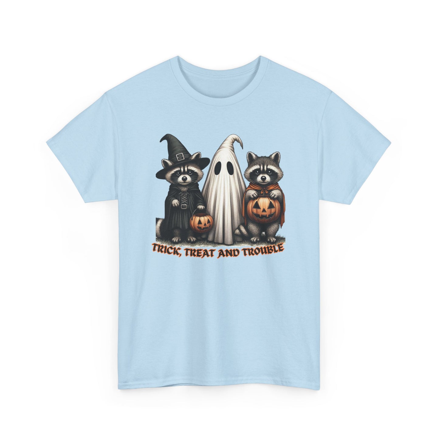 Halloween Themed Unisex Tee, Trick Treat and Trouble T-Shirt, Spooky Cotton Shirt, Fall Festival Top, Fun Halloween Gift