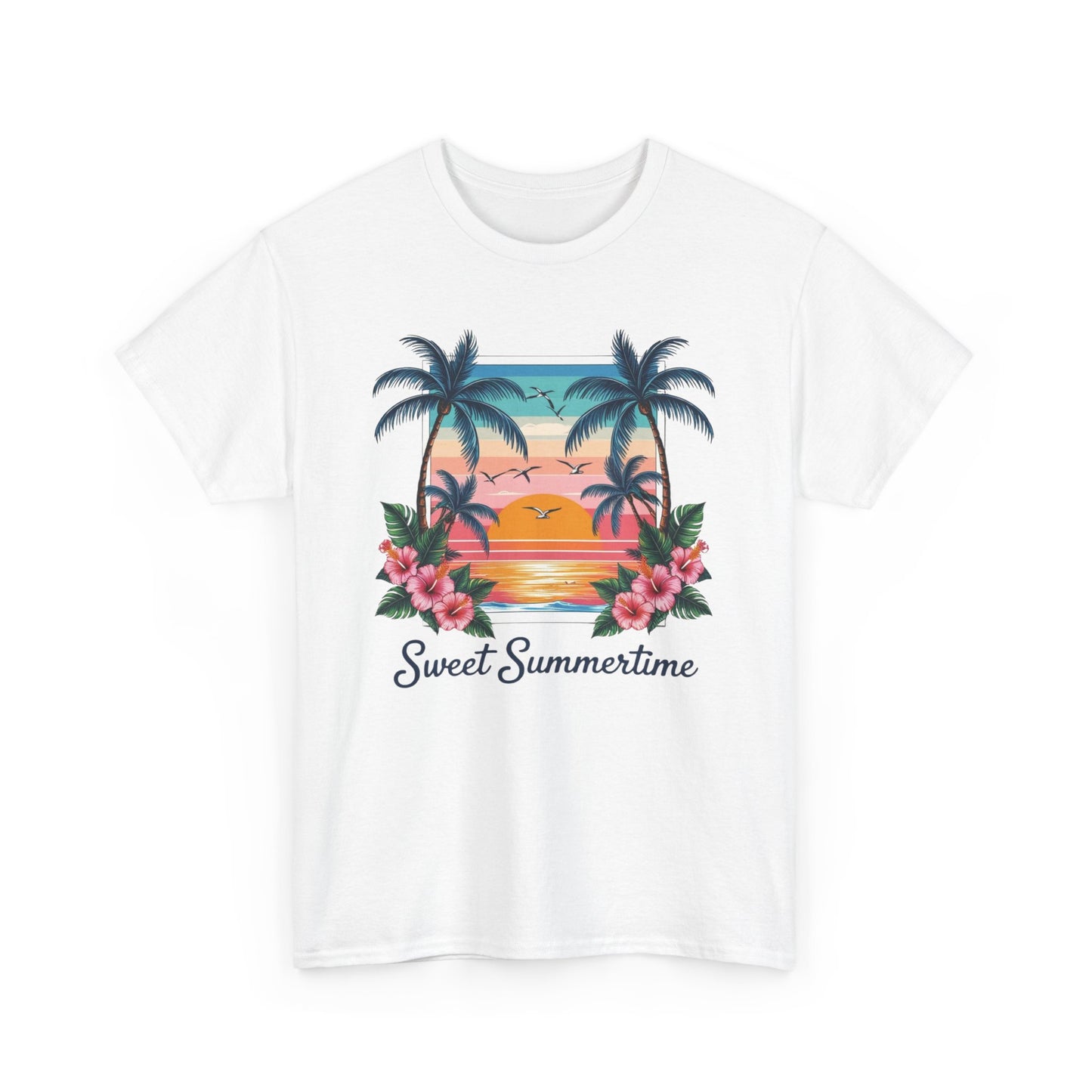 T-Shirt Hawaiian Sunset Palm Tree Walk Afternoon Beach Plage Unisex Tee