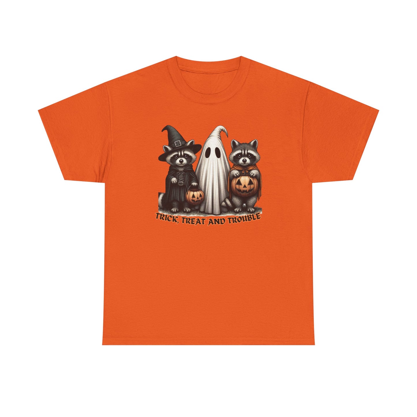 Halloween Themed Unisex Tee, Trick Treat and Trouble T-Shirt, Spooky Cotton Shirt, Fall Festival Top, Fun Halloween Gift