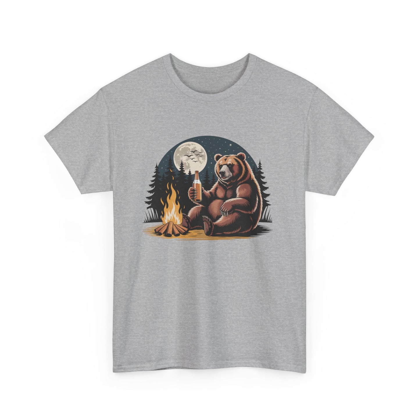 Cozy Bear Campfire Tee, Outdoor Adventure Shirt, Nature Lovers Gift, Camping Apparel, Wilderness T-shirt, Moonlit Design