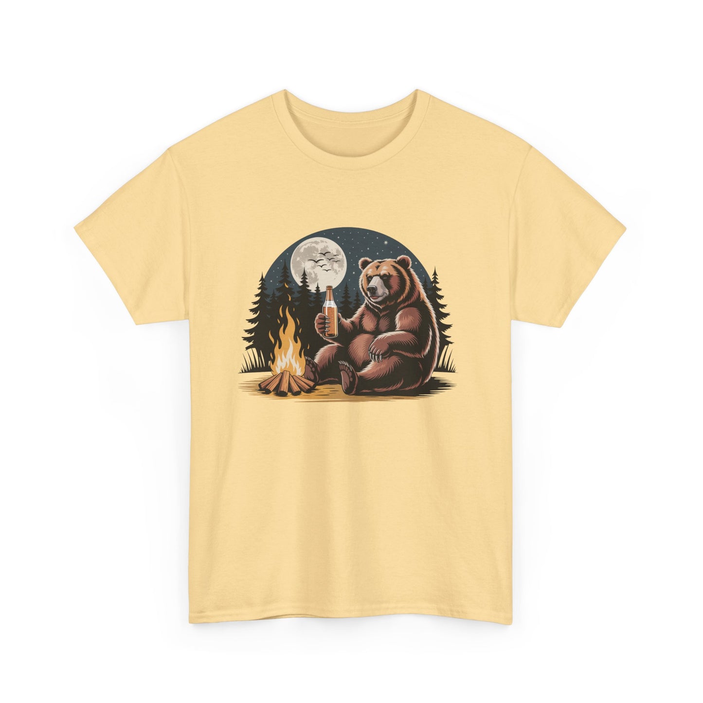 Cozy Bear Campfire Tee, Outdoor Adventure Shirt, Nature Lovers Gift, Camping Apparel, Wilderness T-shirt, Moonlit Design
