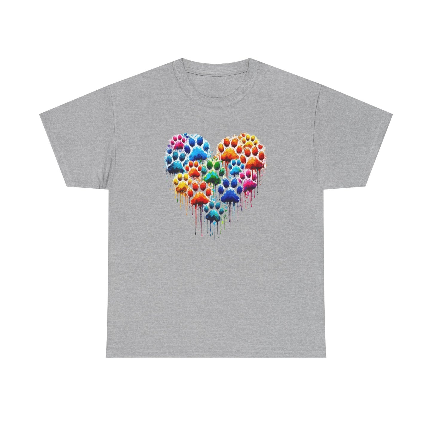 Colorful Paw Print Heart Tee - Animal Lover Gift, Pet Adoption Awareness, Casual Wear, Birthday Present, Nature Enthusiast Shirt