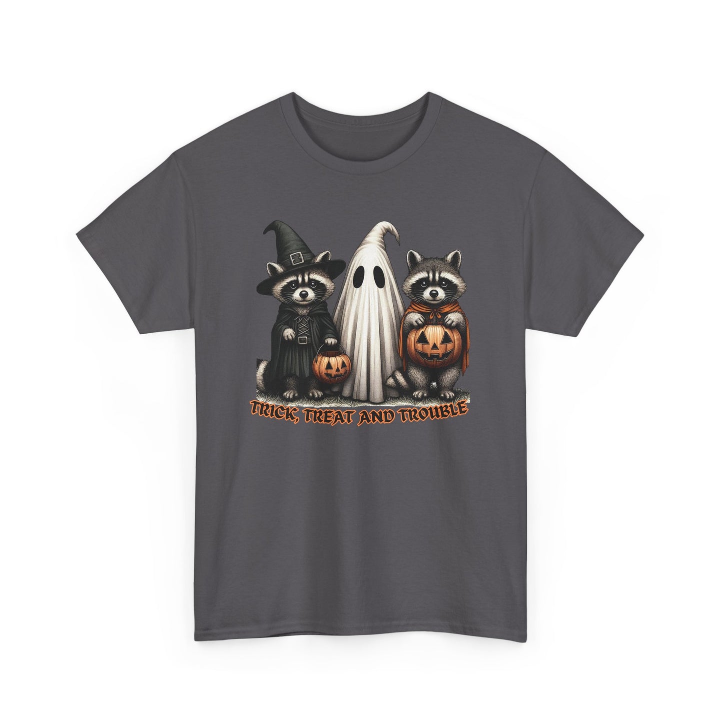 Halloween Themed Unisex Tee, Trick Treat and Trouble T-Shirt, Spooky Cotton Shirt, Fall Festival Top, Fun Halloween Gift