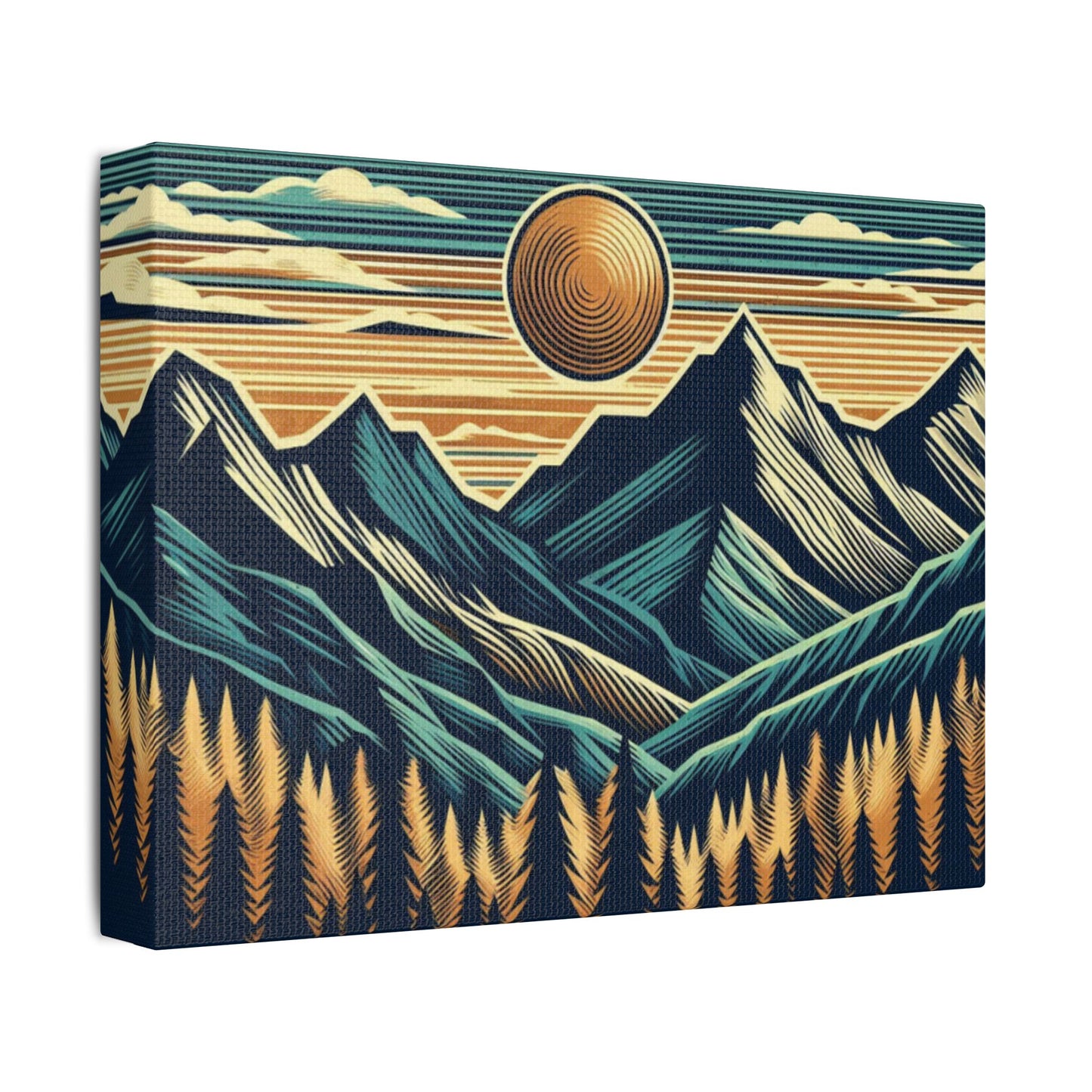 Mountain Sunset Canvas Art, Nature Wall Decor, Stretched Landscape Print, Boho Home Decoration, Gift for Outdoors Lovers