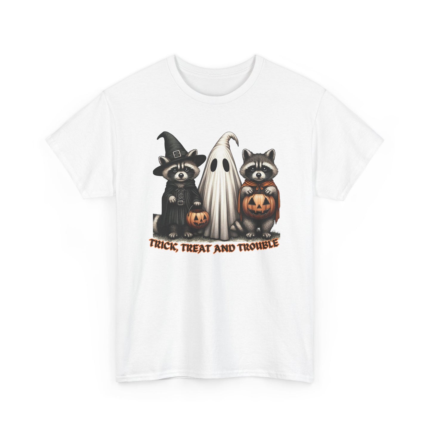 Halloween Themed Unisex Tee, Trick Treat and Trouble T-Shirt, Spooky Cotton Shirt, Fall Festival Top, Fun Halloween Gift