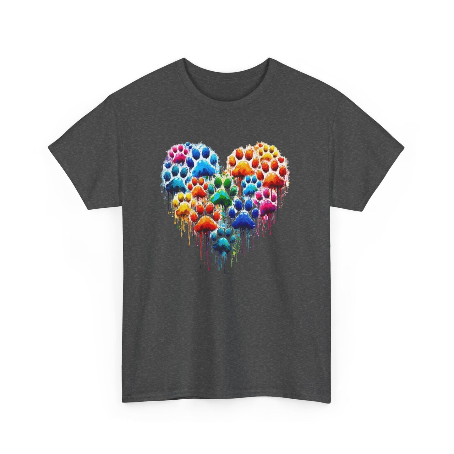 Colorful Paw Print Heart Tee - Animal Lover Gift, Pet Adoption Awareness, Casual Wear, Birthday Present, Nature Enthusiast Shirt