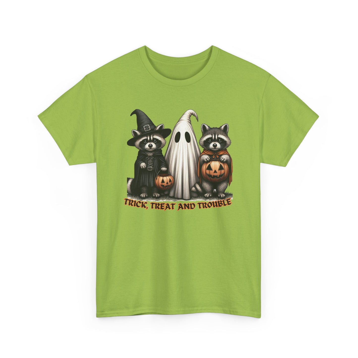 Halloween Themed Unisex Tee, Trick Treat and Trouble T-Shirt, Spooky Cotton Shirt, Fall Festival Top, Fun Halloween Gift