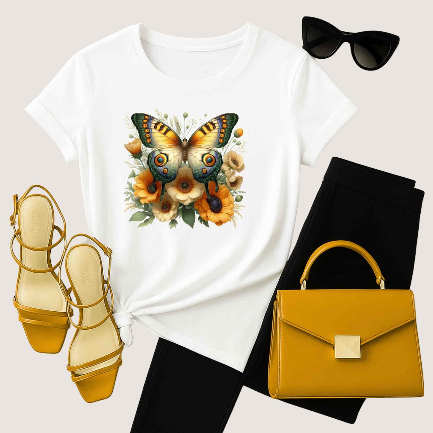 Butterfly Floral Unisex T-Shirt, Nature Lover Shirt, Gift for Her, Summer Wear, Eco-Friendly Fashion