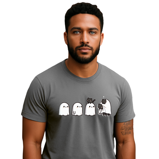 Cute Ghosts Unisex Heavy Cotton Tee, Halloween Shirt, Casual Everyday Wear, Gift for Ghost Lovers, Spooky Tee