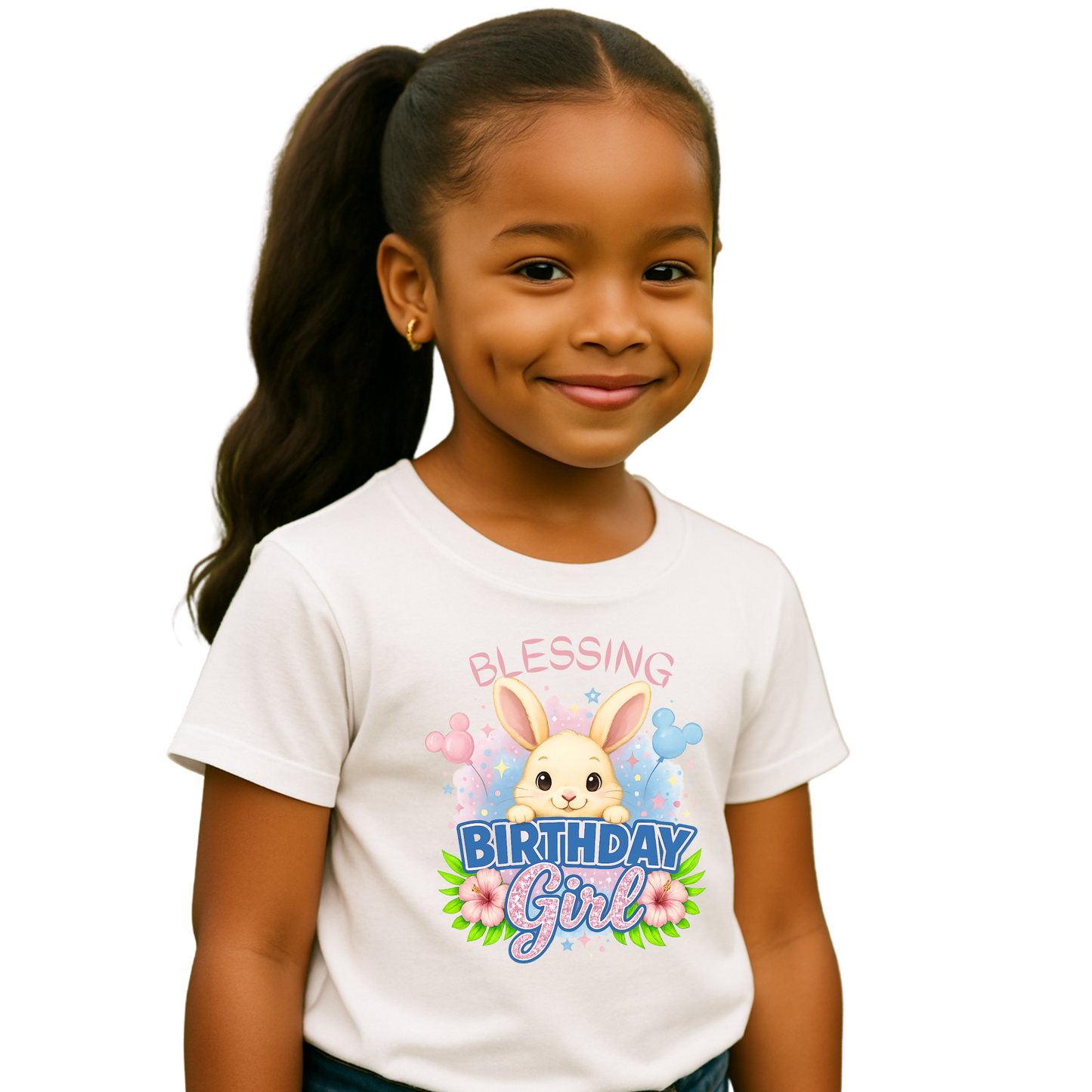 Kids Birthday Tee, Birthday Girl Shirt, Rabbit Graphic Tee, Gift for Kids, Easter Celebration Outfit