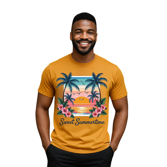 T-Shirt Hawaiian Sunset Palm Tree Walk Afternoon Beach Plage Unisex Tee