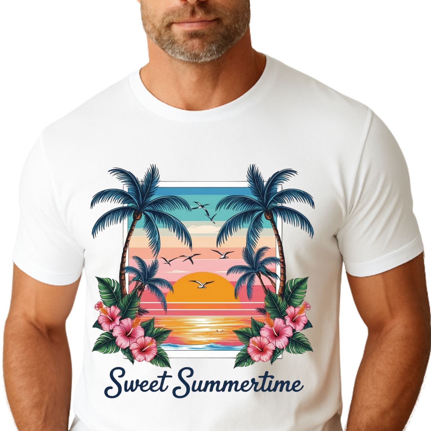 T-Shirt Hawaiian Sunset Palm Tree Walk Afternoon Beach Plage Unisex Tee