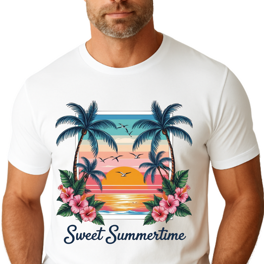 T-Shirt Hawaiian Sunset Palm Tree Walk Afternoon Beach Plage Unisex Tee