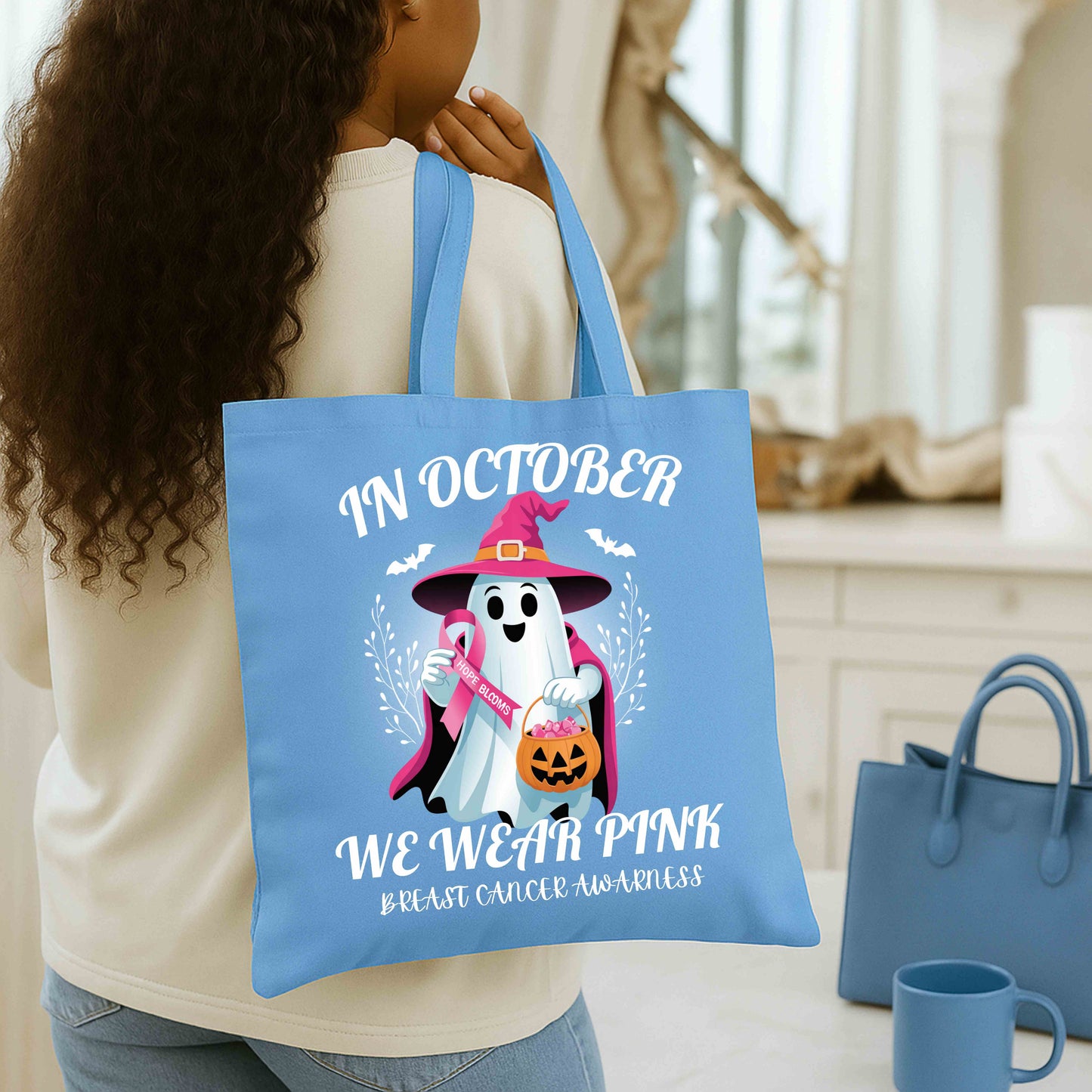 October Ghost Awareness Tee - Pink for Breast Cancer, Halloween Shirt, Unisex Tee, Gift for Awareness Month, Spooky Season Apparel