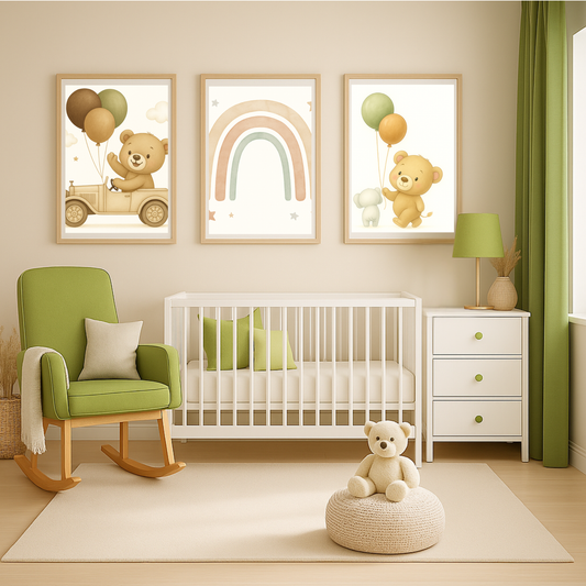 Whimsical Animal Balloon Canvas Art, Nursery Wall Decor, Kids Room, Safari Theme, Baby Shower Gift, Cute Lion and Bear Artwork