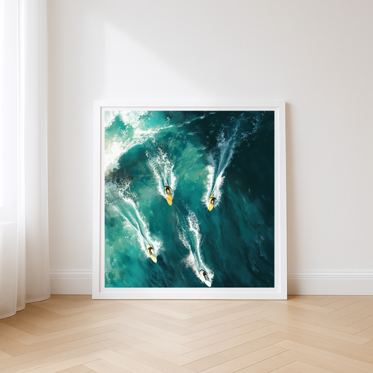 Surfing Adventure Framed Canvas Art, Ocean Wall Decor, Beach Lover Gift, Summer Home Decoration, Coastal Artwork