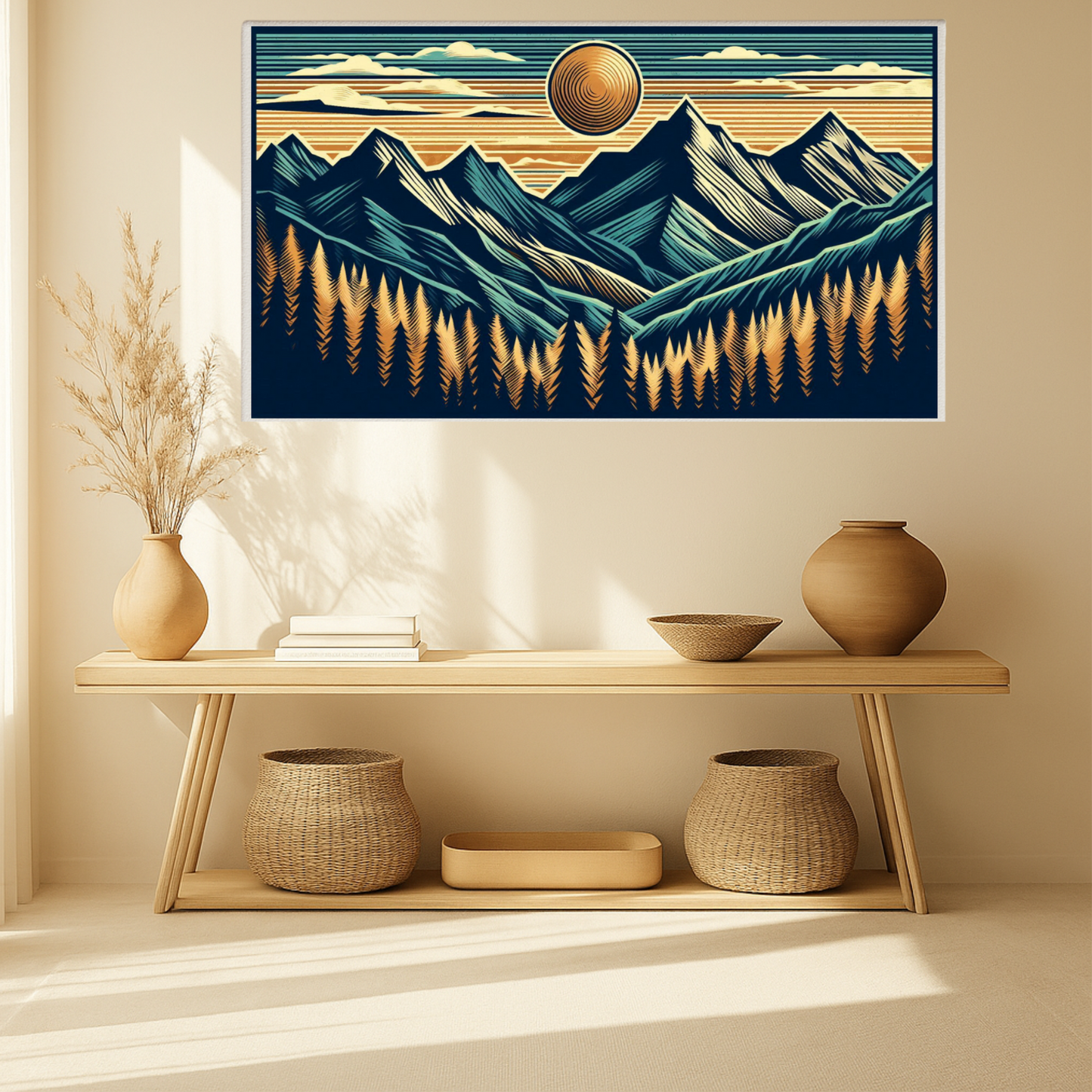 Mountain Sunset Canvas Art, Nature Wall Decor, Stretched Landscape Print, Boho Home Decoration, Gift for Outdoors Lovers