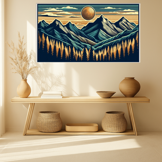 Mountain Sunset Canvas Art, Nature Wall Decor, Stretched Landscape Print, Boho Home Decoration, Gift for Outdoors Lovers