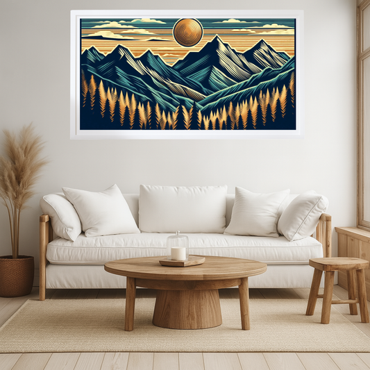 Mountain Sunset Canvas Art, Nature Wall Decor, Stretched Landscape Print, Boho Home Decoration, Gift for Outdoors Lovers