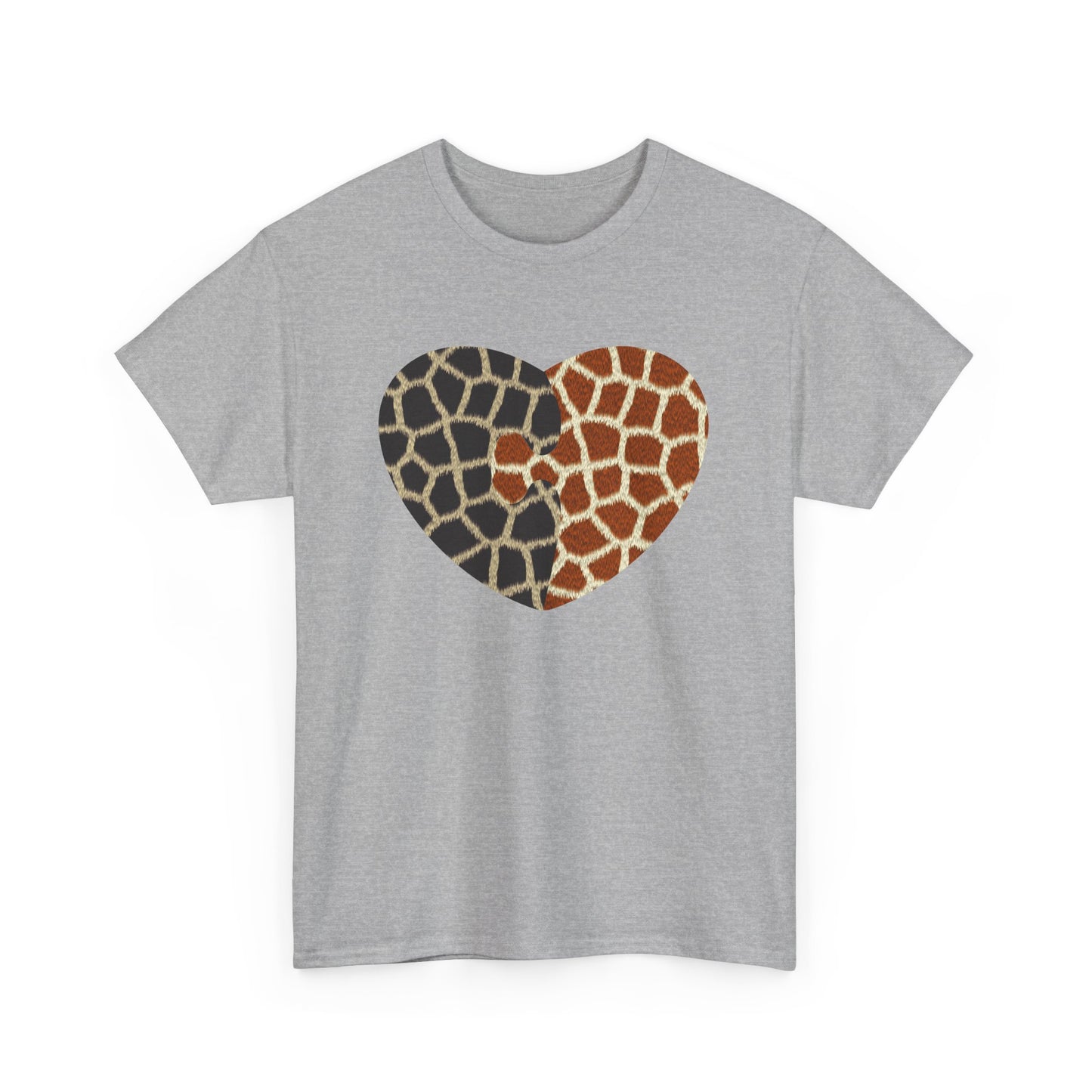Giraffe Heart Art Tee for Animal Lovers, Casual Wear, Gift for Wildlife Enthusiasts, Unique T-Shirt for Any Occasion, Soft Heavy Cotton Tee
