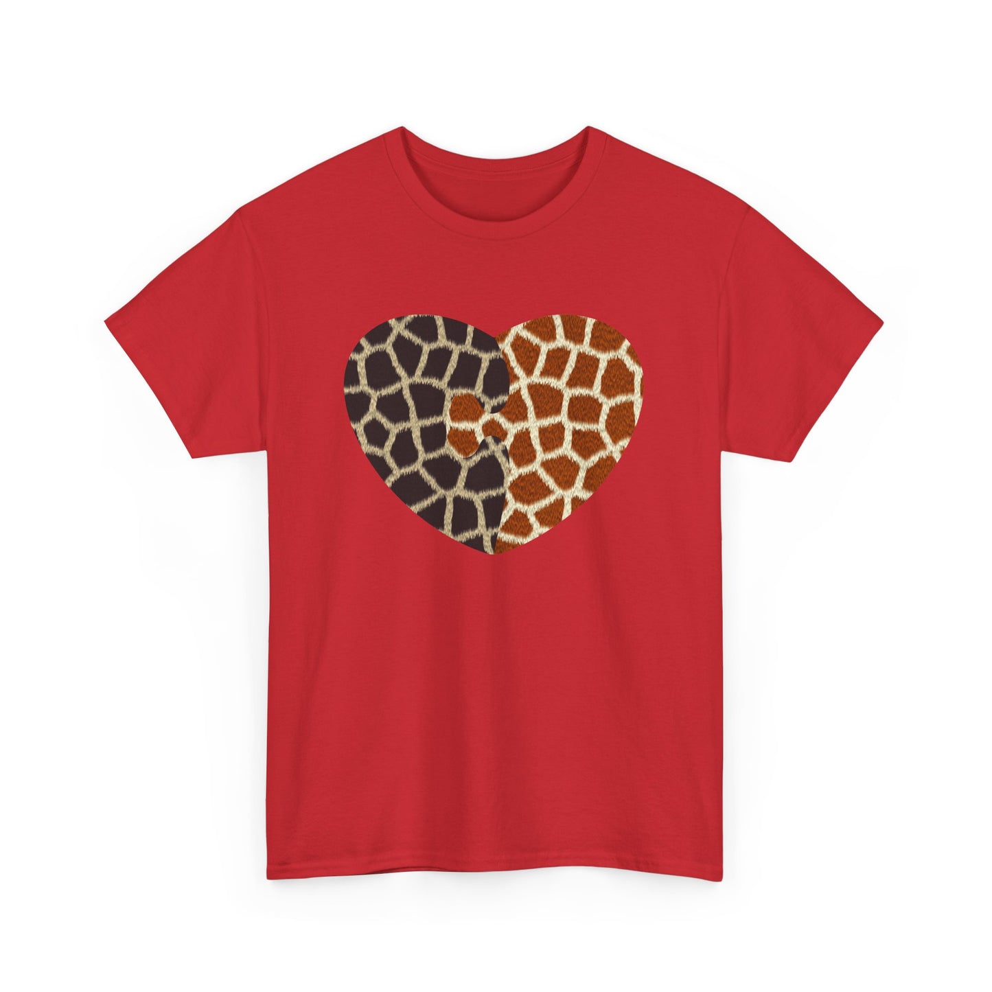Giraffe Heart Art Tee for Animal Lovers, Casual Wear, Gift for Wildlife Enthusiasts, Unique T-Shirt for Any Occasion, Soft Heavy Cotton Tee