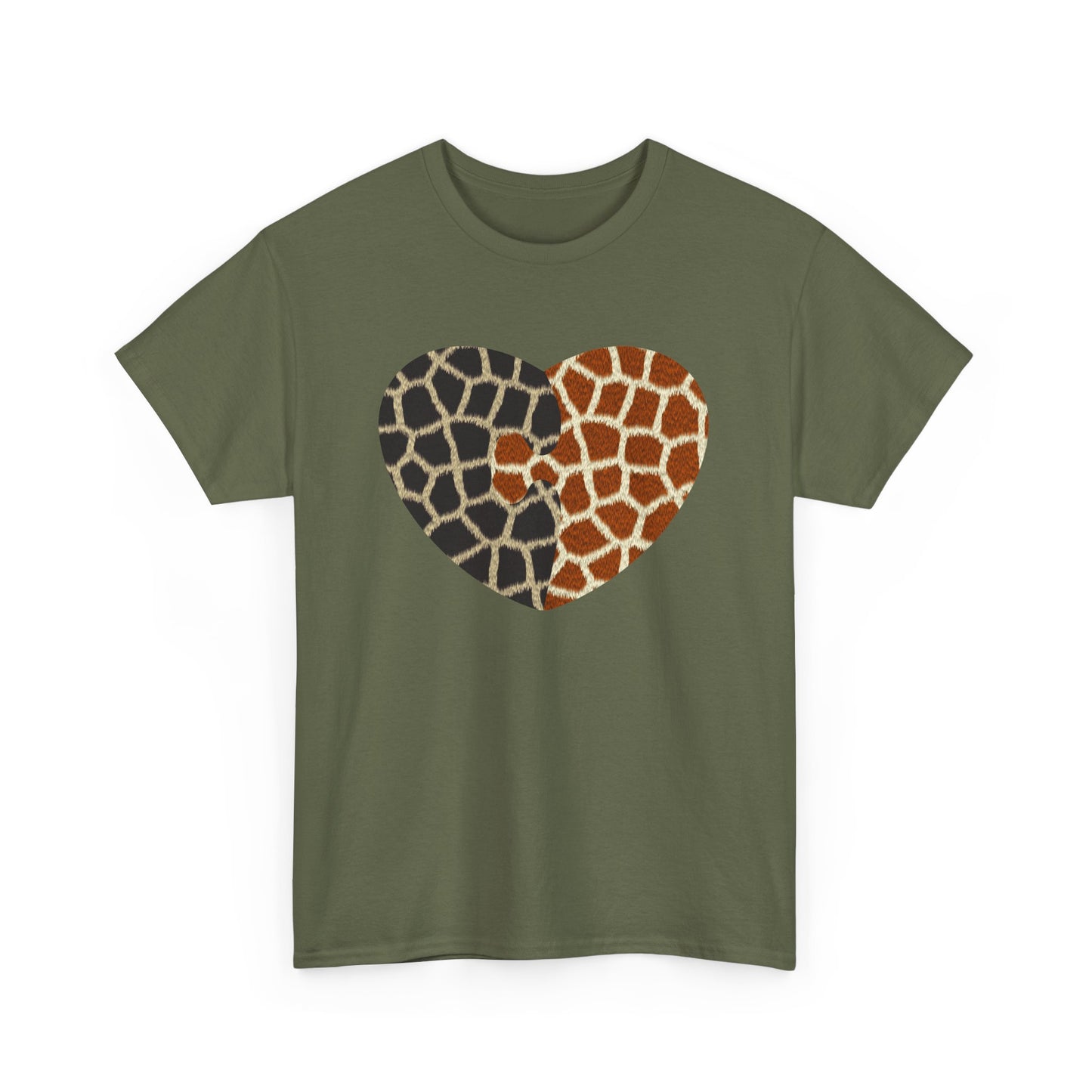 Giraffe Heart Art Tee for Animal Lovers, Casual Wear, Gift for Wildlife Enthusiasts, Unique T-Shirt for Any Occasion, Soft Heavy Cotton Tee