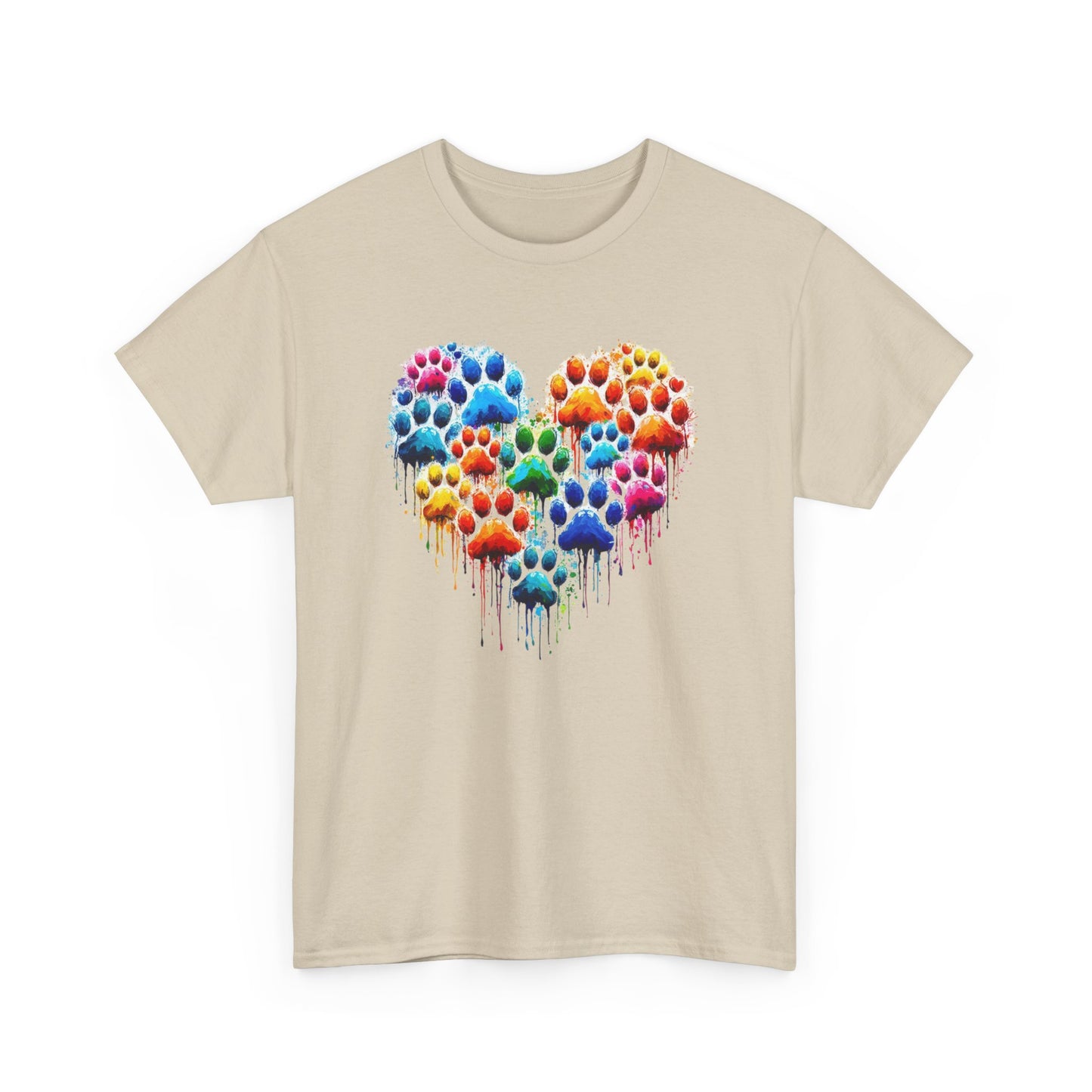 Colorful Paw Print Heart Tee - Animal Lover Gift, Pet Adoption Awareness, Casual Wear, Birthday Present, Nature Enthusiast Shirt