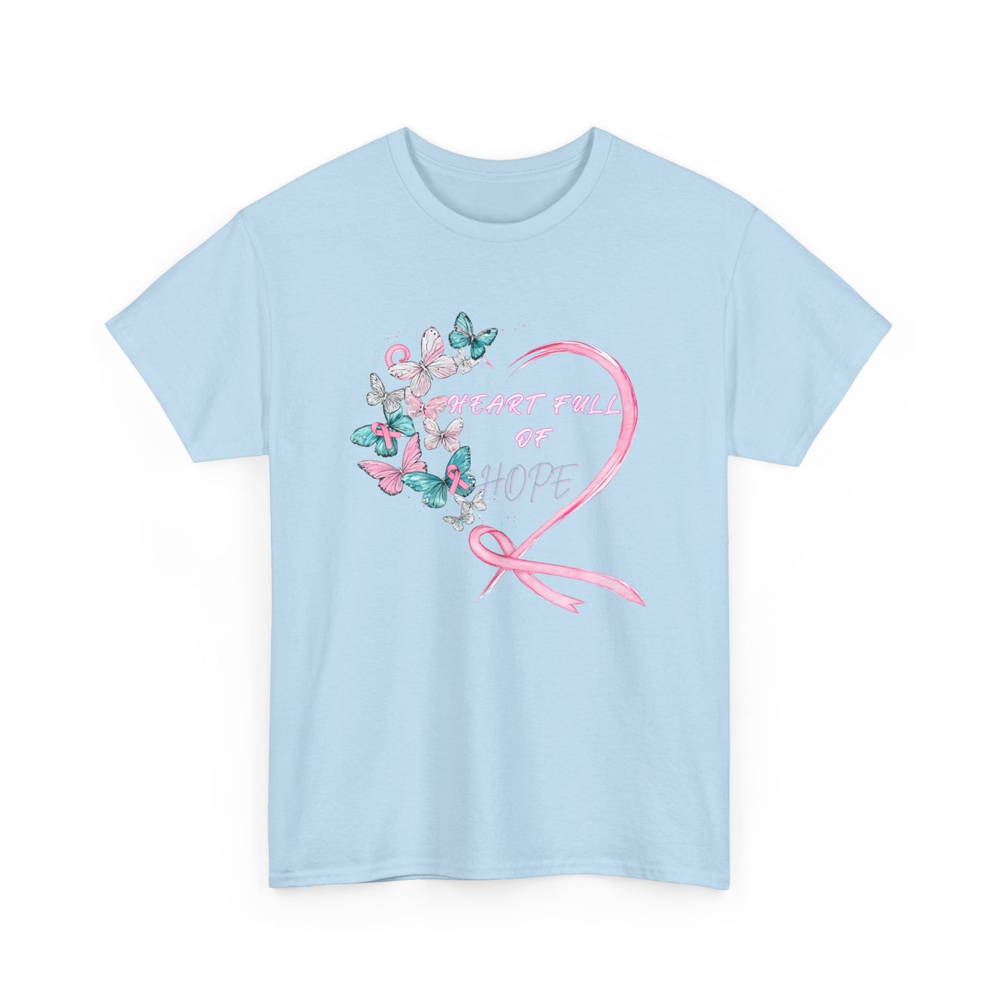Heart Full of Hope Tee, Inspirational T-Shirt, Gift for Cancer Awareness, Unisex Cotton Top, Butterfly Design, Hopeful Message
