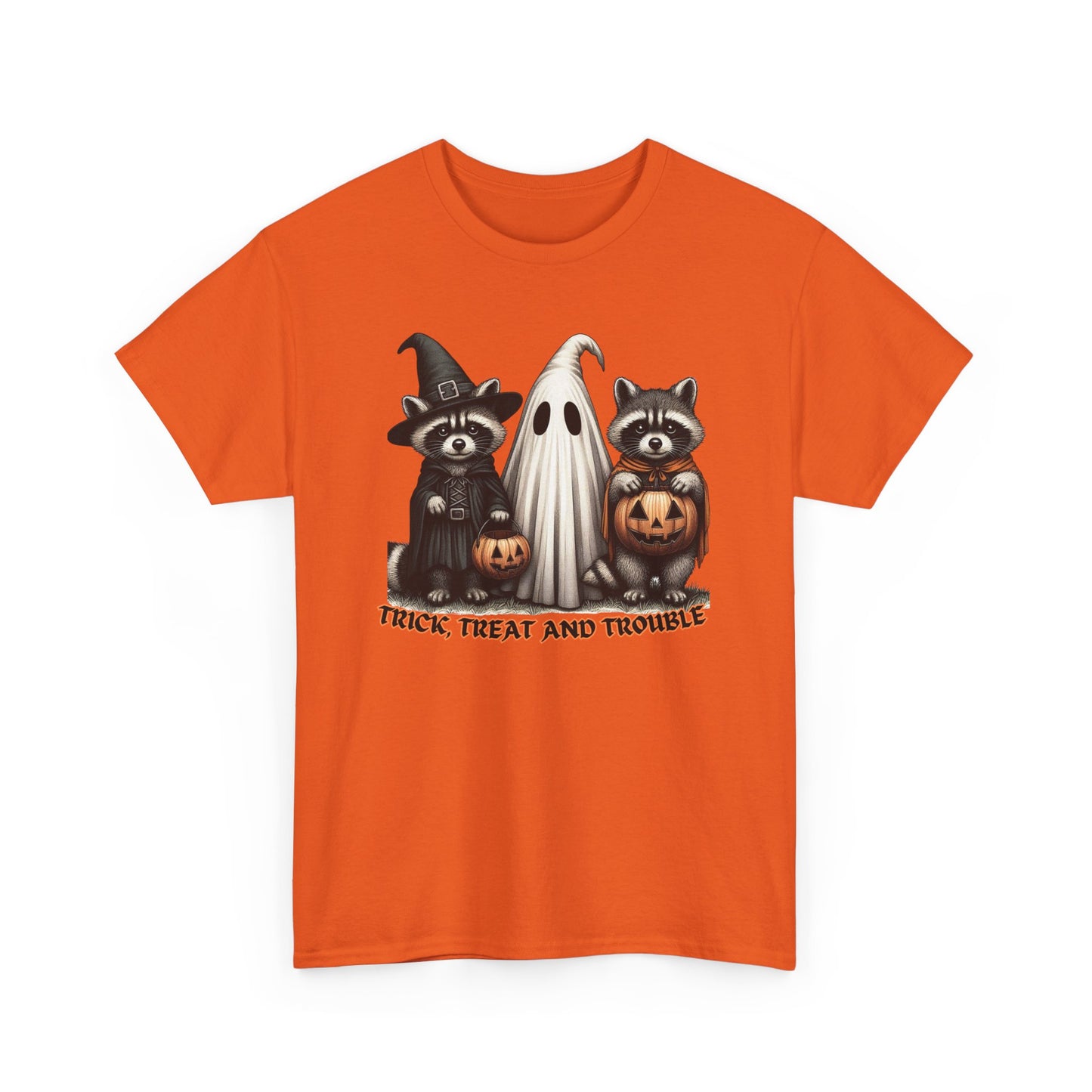 Halloween Themed Unisex Tee, Trick Treat and Trouble T-Shirt, Spooky Cotton Shirt, Fall Festival Top, Fun Halloween Gift