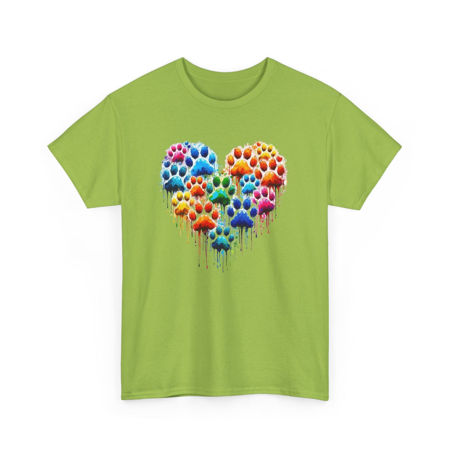 Colorful Paw Print Heart Tee - Animal Lover Gift, Pet Adoption Awareness, Casual Wear, Birthday Present, Nature Enthusiast Shirt