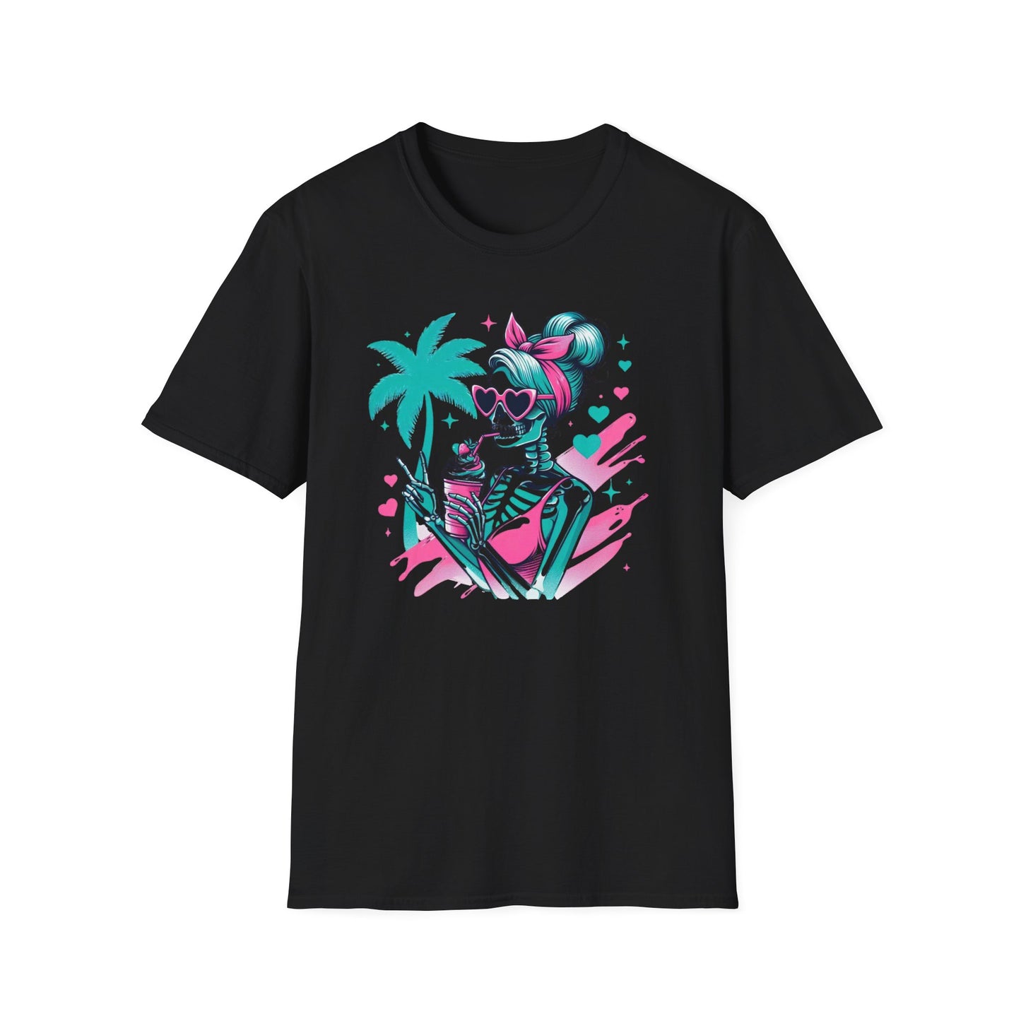 Vibrant Skeleton Beach Vibes T-Shirt, Summer Casual Tee, Tropical Holiday Shirt, Unisex Graphic Tee, Vacation Outfit