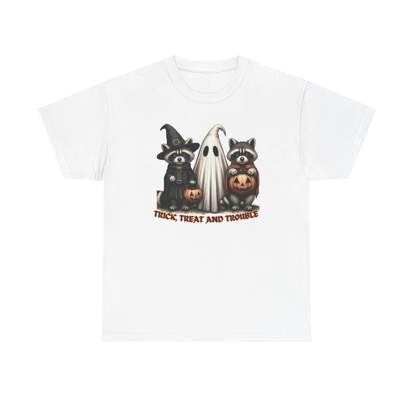 Halloween Themed Unisex Tee, Trick Treat and Trouble T-Shirt, Spooky Cotton Shirt, Fall Festival Top, Fun Halloween Gift