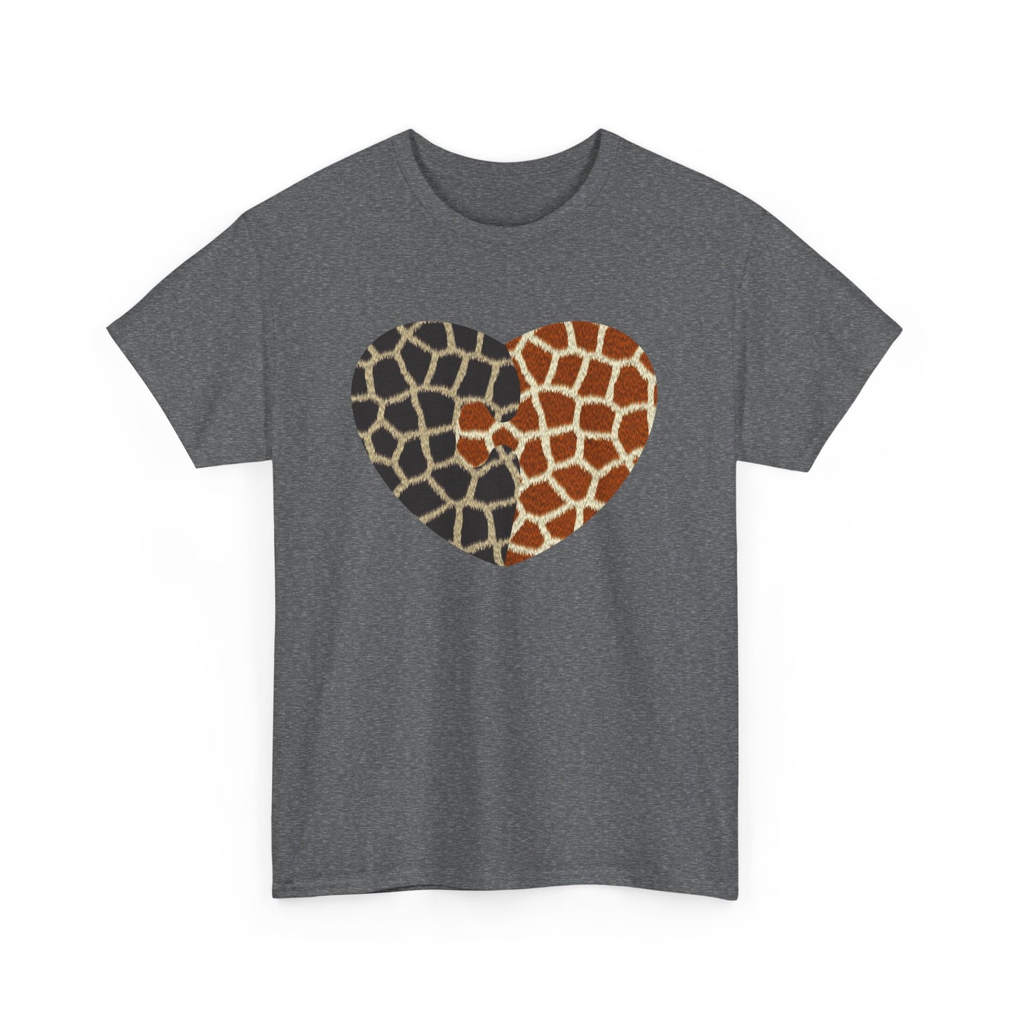 Giraffe Heart Art Tee for Animal Lovers, Casual Wear, Gift for Wildlife Enthusiasts, Unique T-Shirt for Any Occasion, Soft Heavy Cotton Tee