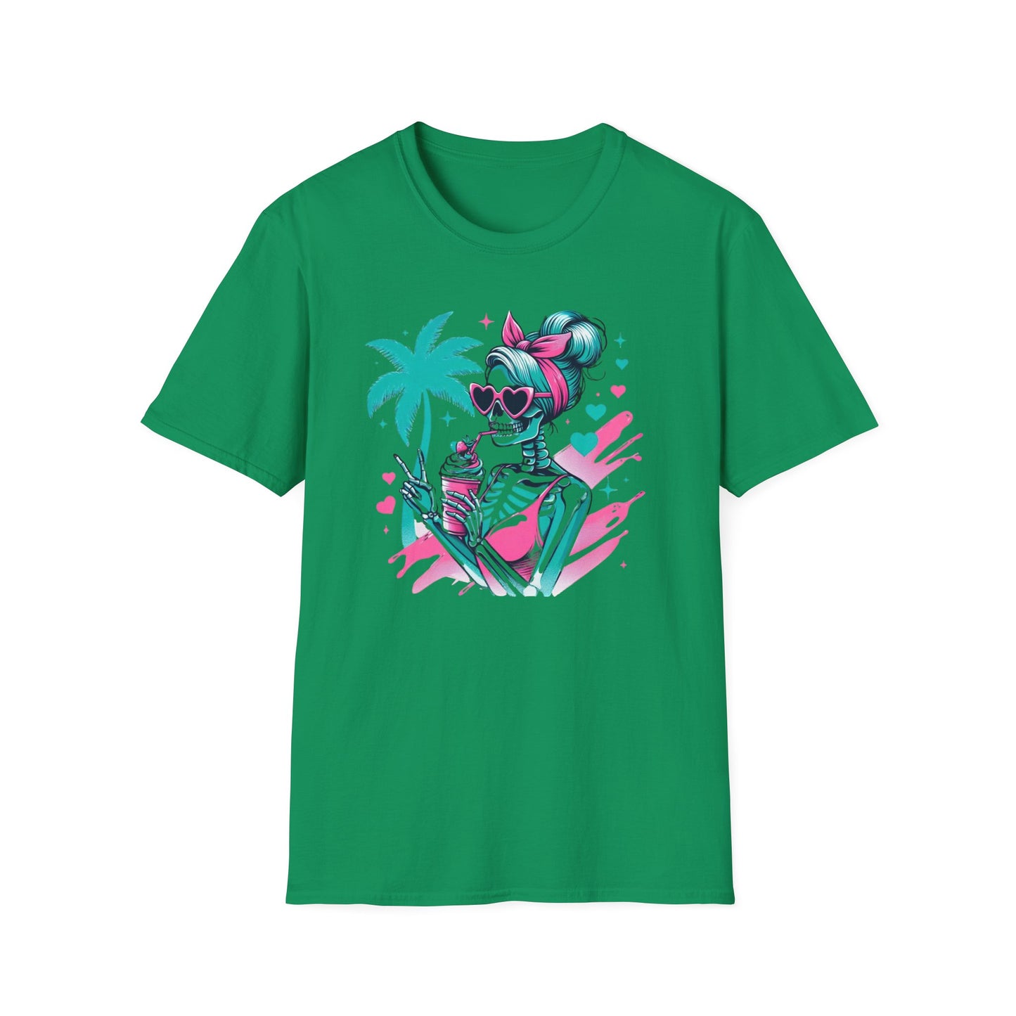 Vibrant Skeleton Beach Vibes T-Shirt, Summer Casual Tee, Tropical Holiday Shirt, Unisex Graphic Tee, Vacation Outfit