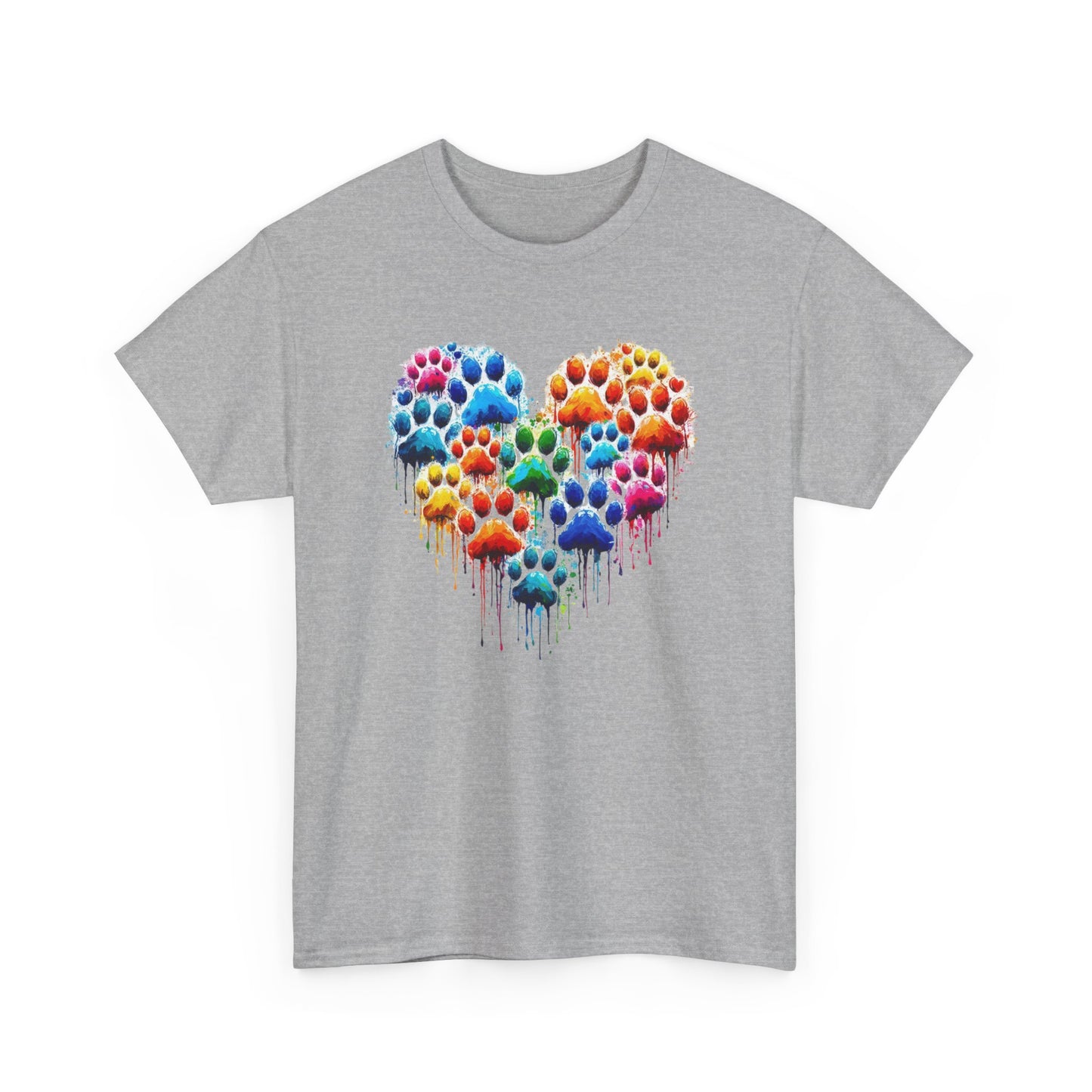 Colorful Paw Print Heart Tee - Animal Lover Gift, Pet Adoption Awareness, Casual Wear, Birthday Present, Nature Enthusiast Shirt